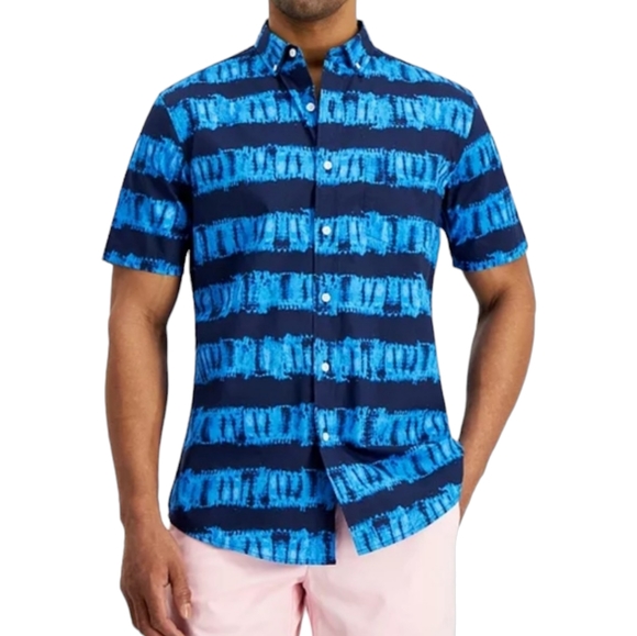 Club Room Button Down Casual Shirt Mens XL Blue Abstract Print Short Sleeve - Picture 1 of 8